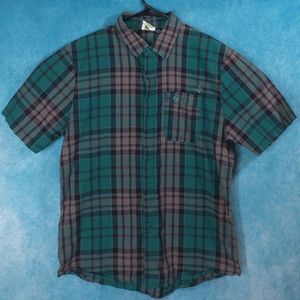 VOLCOM V.CO-Logical Series Short Sleeve Plaid Snap-Front Men's Shirt, Size Med